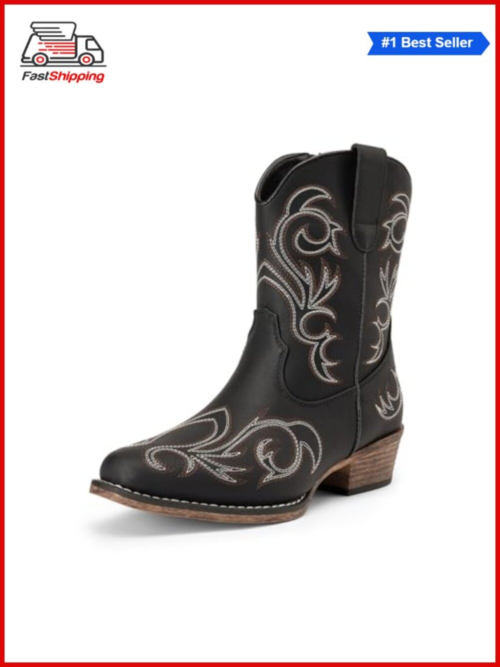 ✨ Westen Ankle Boots with Embroidery, Faux Leather, Zip Closure, Cuban Heel,